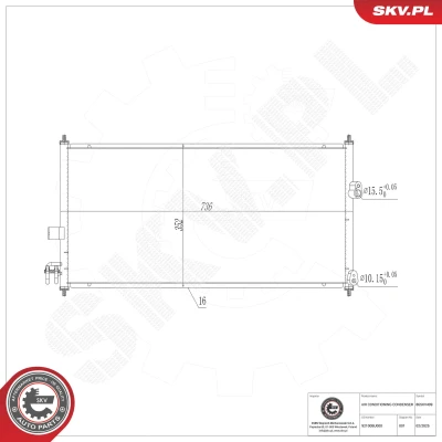 Imagem de ESEN SKV 86SKV499 Condensador com secador Alumínio 736mm NISSAN: Almera Tino (V10) 2.0, 2.2 dCi, 1.8 2000 2006