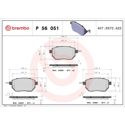 Imagem de BREMBO P 56 051 Jogo de pastilhas para travão disco com avisador sonoro desgaste sem acessórios NISSAN: Murano I, II, Pathfinder 3