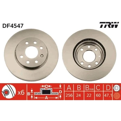 Imagem de TRW DF4547 Disco de travão 256 24 6 100 ventilado pintado DAEWOO: Nubira Hatchback