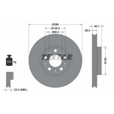 Imagem de TEXTAR 92100500 Disco de travão 286 26 05/10 108 ventilado fora sem pernos fixação da roda, cubo roda VOLVO: S80 I, V70 2, S60 I