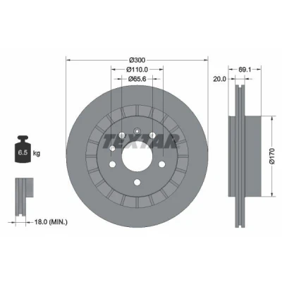 Imagem de TEXTAR 92164900 Disco de travão 300 20 05/07 110 ventilado fora sem pernos fixação da roda, cubo roda SAAB: 9 5 Sedan