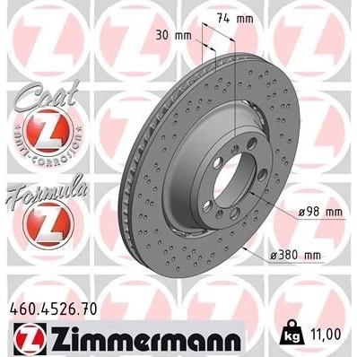 Imagem de ZIMMERMANN 460.4526.70 disco de travão 380 30 7/5 5 130 ventilado, perfurado, duas peças revestido ligado/alto carbono
