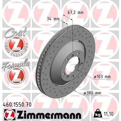Imagem de ZIMMERMANN 460.1550.70 disco de travão 380 34 7/5 5 130 ventilado, perfurado, duas peças revestido ligado/alto carbono