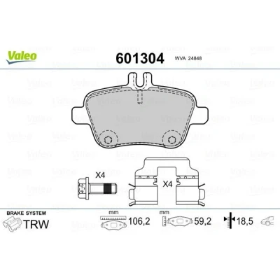 Imagem de VALEO 601304 Jogo de pastilhas para travão disco MERCEDES BENZ: Classe A, CLA Coupe, Carrinha