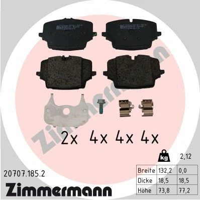 Imagem de ZIMMERMANN 20707.185.2 Jogo de pastilhas para travão disco preparado indicador aviso desgaste