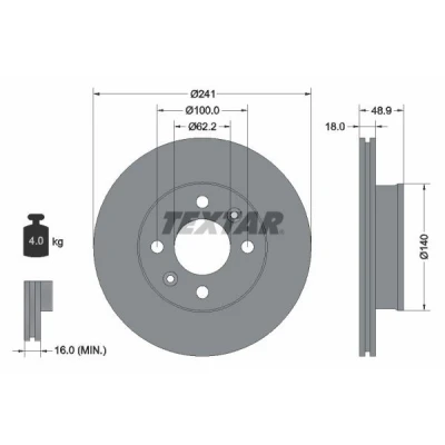 Imagem de TEXTAR PRO 92147103 Disco de travão 241 18 04/06 100 interior ventilado revestido sem pernos fixação da roda, cubo roda KIA: Picanto I