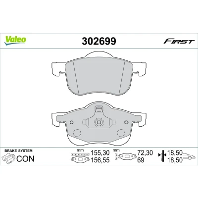Imagem de VALEO 302699 Jogo de pastilhas para travão disco Eixo dianteiro excl. contacto aviso desgaste com chapa anti ruído VOLVO: V70 2