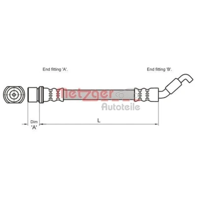 Imagem de METZGER 4110027 Mangueira de Travão 200 F10x1 TOYOTA: Corolla IX Hatchback, Sedan