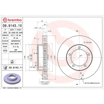 Imagem de BREMBO COATED DISC LINE 09.9143.11 Disco de travão 313 32 5 interior ventilado revestido TOYOTA: Land Cruiser 100