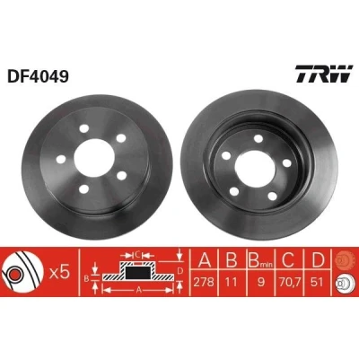 Imagem de TRW DF4049 Disco de travão 278 11 5 118 cheio pintado