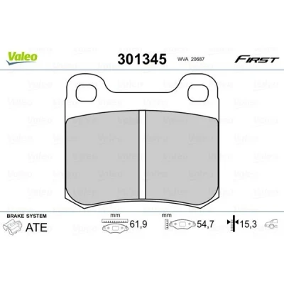 Imagem de VALEO 301345 Jogo de pastilhas para travão disco FIRST Eixo traseiro excl. contacto aviso desgaste sem chapa anti ruído