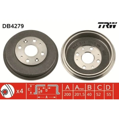 Imagem de TRW DB4279 Tambor de Travão MAZDA: FAMILIA 6, 323 F 6