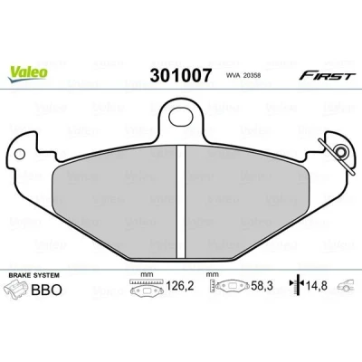 Imagem de VALEO 301007 Jogo de pastilhas para travão disco FIRST Eixo traseiro excl. contacto aviso desgaste sem chapa anti ruído RENAULT: LAGUNA 1