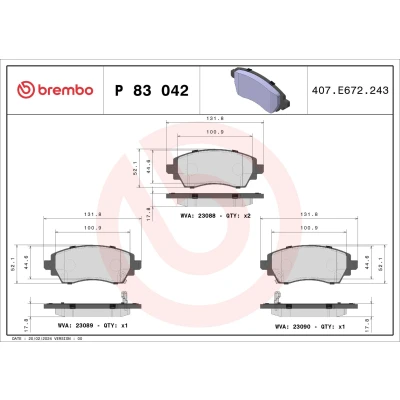 Imagem de BREMBO P 83 042 Jogo de pastilhas para travão disco com avisador sonoro desgaste sem acessórios TOYOTA: Corolla VIII Liftback