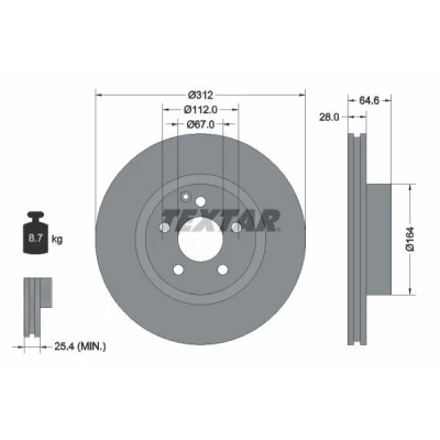 Imagem de TEXTAR PRO+ 92115305 Disco de travão 312 28 05/06 112 interior ventilado revestido alto carbono sem pernos fixação da roda, cubo roda