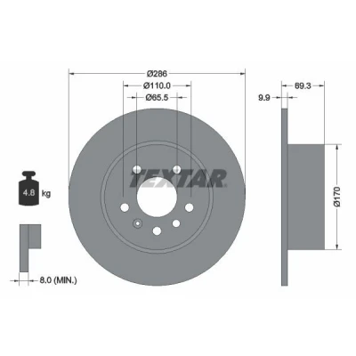 Imagem de TEXTAR PRO 92075703 Disco de travão 286 9,9 05/07 110 cheio revestido sem pernos fixação da roda, cubo roda OPEL: Vectra B Carrinha