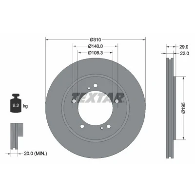 Imagem de TEXTAR PRO 92170503 Disco de travão SUZUKI: Grand Vitara 1 SUV, 2 SUV