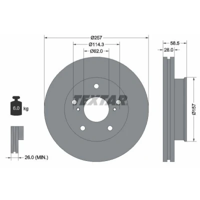 Imagem de TEXTAR PRO 92236003 Disco de travão 257 28 05/07 114,3 interior ventilado revestido sem pernos fixação da roda, cubo roda