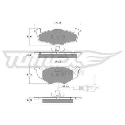Imagem de TOMEX brakes TX 14 78 Jogo de pastilhas para travão disco Eixo dianteiro incl. contacto aviso desgaste VOLKSWAGEN: Polo IV Hatchback