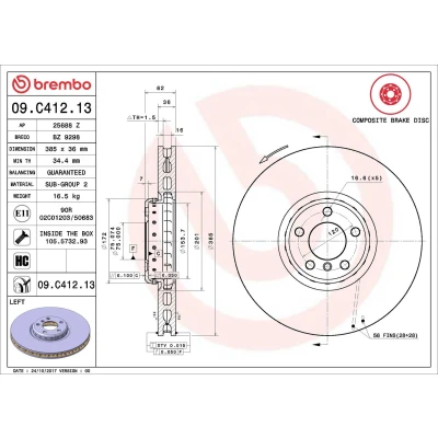 Imagem de BREMBO TWO PIECE DISCS LINE 09.C412.13 disco de travão 385 36 5 interior ventilado, duas peças revestido alto carbono com parafusos