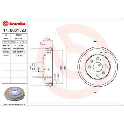 Imagem de BREMBO 14.D631.20 Tambor de Travão 200,1