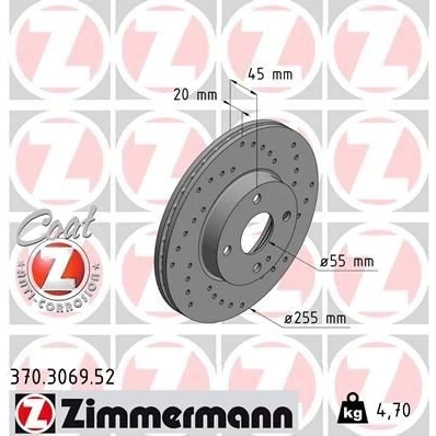 Imagem de ZIMMERMANN SPORT COAT Z 370.3069.52 Disco de travão 255 20 5/4 4 100 interior ventilado, perfurado revestido MAZDA: MX 5 I, 2
