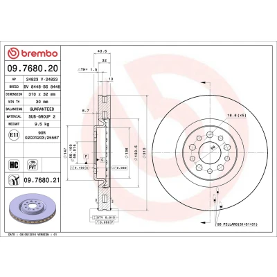 Imagem de BREMBO COATED DISC LINE 09.7680.21 Disco de travão 310 32 5 interior ventilado revestido alto carbono CITROËN: C8, PEUGEOT: 807