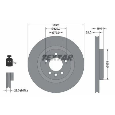 Imagem de TEXTAR 92307803 Disco de travão 325 25 05/06 120 interior ventilado revestido sem cubo roda LAND ROVER: Range Rover 4