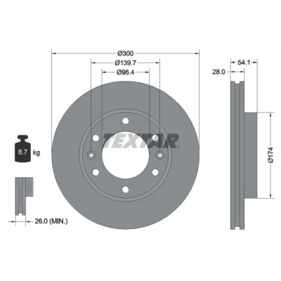 Imagem de TEXTAR 92164500 Disco de travão 300 28 06/08 139,7 interior ventilado sem pernos fixação da roda, cubo roda
