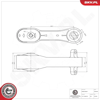 Imagem de ESEN SKV 75SKV033 Suporte, motor traseira Rolamento de Borracha e metal Alumínio, 252mm 76mm MINI: Hatchback, Clubman