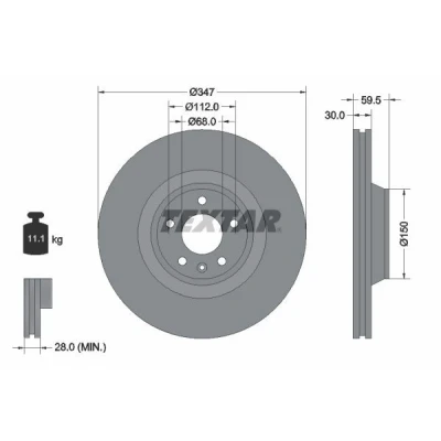 Imagem de TEXTAR PRO+ 92132405 Disco de travão 347 30 05/06 112 ventilado fora revestido alto carbono sem pernos fixação da roda, cubo roda