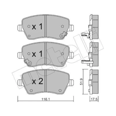 Imagem de METELLI 22 0485 2 Jogo de pastilhas para travão disco com avisador sonoro desgaste NISSAN: MICRA 5, 4, Note II Hatchback