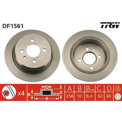 Imagem de TRW DF1561 Disco de travão 258 10 4 100 cheio pintado BMW: 3 Sedan, Cabrio
