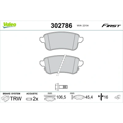 Imagem de VALEO 302786 Jogo de pastilhas para travão disco Eixo traseiro incl. contacto aviso desgaste com parafusos, chapa anti ruído