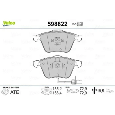 Imagem de VALEO 598822 Jogo de pastilhas para travão disco Eixo dianteiro excl. contacto aviso desgaste com chapa anti ruído VOLVO: C30, V40 Hatchback