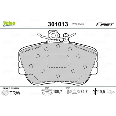 Imagem de VALEO 301013 Jogo de pastilhas para travão disco FIRST Eixo dianteiro excl. contacto aviso desgaste sem chapa anti ruído