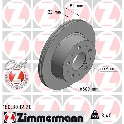 Imagem de ZIMMERMANN COAT Z 180.3032.20 Disco de travão 300 22 10/5 5 130 ventilado fora revestido FIAT: Ducato III Van