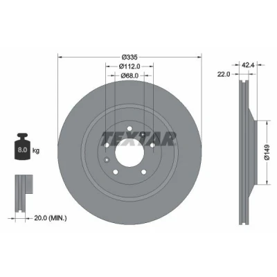 Imagem de TEXTAR PRO+ 92177005 Disco de travão 335 22 05/07 112 ventilado fora revestido alto carbono sem pernos fixação da roda, cubo roda