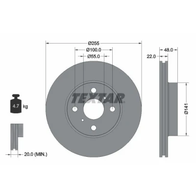 Imagem de TEXTAR PRO 92077203 Disco de travão 255 22 04/06 100 interior ventilado revestido sem pernos fixação da roda, cubo roda