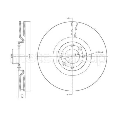 Imagem de METELLI Disco de travão PEUGEOT: 308 I Hatchback, CC, DS: DS4 / Crossback 340,0mm 30,0mm 5 71,0mm ventilado pintado 23 1483C 4249F6