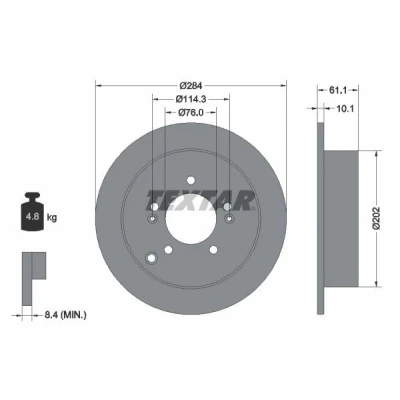 Imagem de TEXTAR 92134000 Disco de travão 284 10,1 05/08 114,3 cheio sem pernos fixação da roda, cubo roda KIA: Sportage II, III