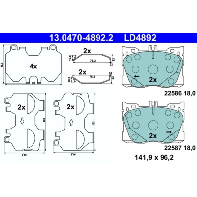 Imagem de ATE 13.0470 4892.2 Jogo de pastilhas para travão disco MERCEDES BENZ: GLC Coupe, Classe E T modell, Sedan