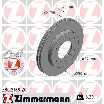 Imagem de ZIMMERMANN COAT Z 380.2169.20 Disco de travão 290 26 8/6 6 140 interior ventilado revestido MITSUBISHI: PAJERO Sport 1 SUV, 4
