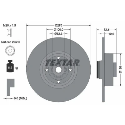 Imagem de TEXTAR PRO 92154503 Disco de travão 270 10 04/04 100 cheio revestido com anel sensor magnético integrado, o rolamento da roda