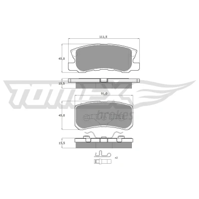 Imagem de TOMEX brakes TX 15 04 Jogo de pastilhas para travão disco Eixo traseiro MITSUBISHI: OUTLANDER 3, Grandis, ASX SUV, DODGE: Caliber, JEEP: Patriot