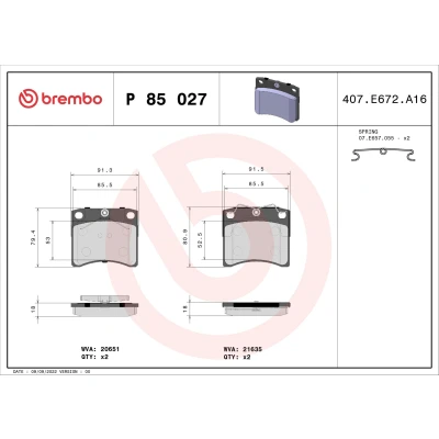 Imagem de BREMBO P 85 027 Jogo de pastilhas para travão disco excl. contacto aviso desgaste com acessórios VOLKSWAGEN: Transporter 4 Bus,