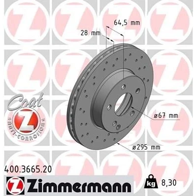 Imagem de ZIMMERMANN COAT Z 400.3665.20 Disco de travão 295 28 6/5 5 112 interior ventilado, perfurado revestido alto carbono MERCEDES BENZ: Classe C T modell