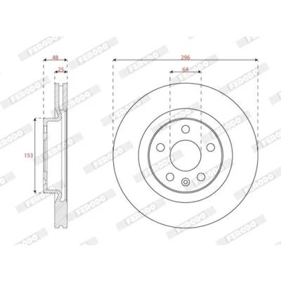 Imagem de FERODO DDF3036C Disco de travão 296 25 5 108 ventilado revestido sem parafusos MERCEDES BENZ: SL Cabrio, Classe S Sedan