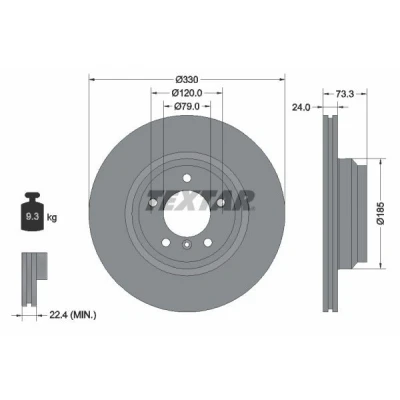 Imagem de TEXTAR PRO+ 92137805 Disco de travão 330 24 05/06 120 interior ventilado revestido alto carbono sem pernos fixação da roda, cubo roda