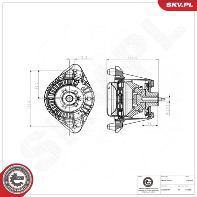 Imagem de ESEN SKV 75SKV066 Suporte, motor à frente, lado direito Apoio hidráulico Alumínio, Borracha 183mm 117mm MERCEDES BENZ: Classe C T modell